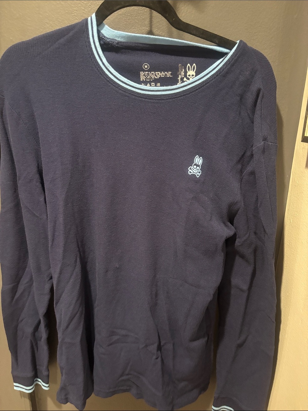 Psycho Bunny Navy Long Sleeve Crewneck with Light Blue Trim